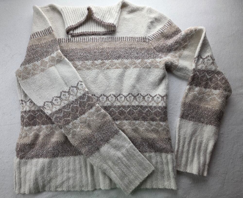 Aspen Striped Turtleneck Beige Brown Sweater Size Large